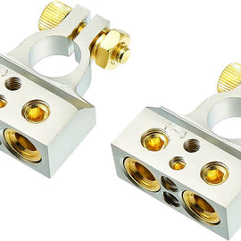 American Terminal ABTC300PN 0/2/4/6/8 AWG Single Positive & Negative Power Battery Terminal Connectors Chrome