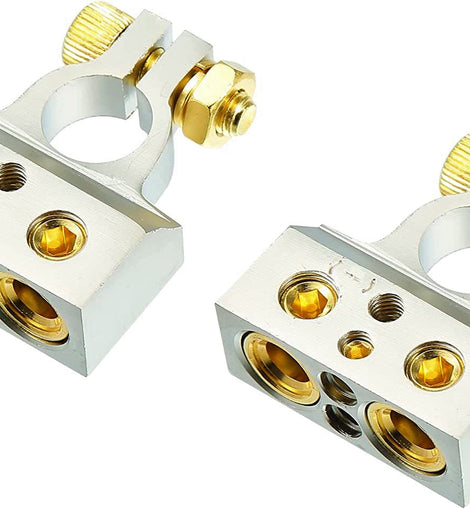 American Terminal ABTC300PN 0/2/4/6/8 AWG Single Positive & Negative Power Battery Terminal Connectors Chrome