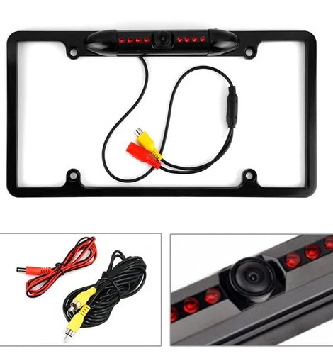 Absolute CAM2100B Black License Plate Backup Camera Front Rear View Reverse Camera with 8 LED Night Vision 170 Degree Viewing Angle Waterproof Backup Camera for Cars