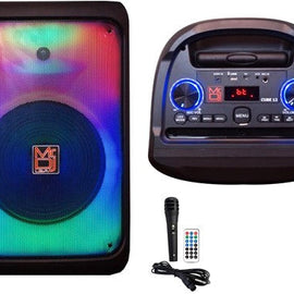 MR DJ CUBE12 12" Rechargeable Portable Bluetooth Karaoke Speaker with Party Flame Lights Microphone TWS USB FM Radio