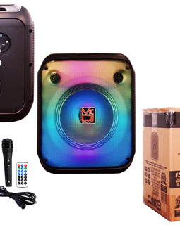 2 MR DJ CUBE8 8" Rechargeable Portable Bluetooth Karaoke Speaker with Party Flame Lights Microphone TWS USB FM Radio