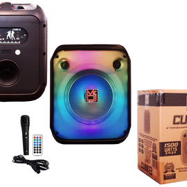MR DJ CUBE8 8" Rechargeable Portable Karaoke Speaker with Party Flame Lights Microphone TWS USB FM Radio