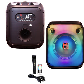 MR DJ CUBE8 8" Rechargeable Portable Karaoke Speaker with Party Flame Lights Microphone TWS USB FM Radio