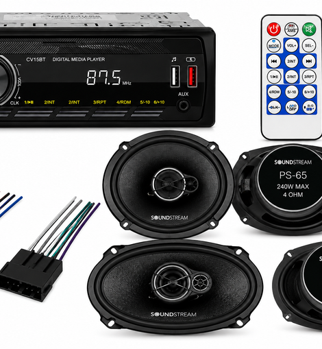 CV15BT Car Stereo + PS-65 & PS-57 Speakers + Harness Fit 1992-1996 Ford F-150