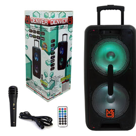 Mr. DJ DENVER Dual 10" Portable Bluetooth Speaker Dual 10" Portable Trolley PA DJ Active Powered Bluetooth TWS Speaker 3500 Watts LCD/MP3/USB/micro SD