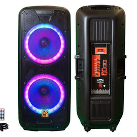MR DJ USA AFTER PARTY Dual 15" Rechargeable Bluetooth Party Speaker LED Lights TWS Wired Microphone USB/SD FM Radio Remote Control