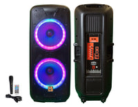 MR DJ DJ215BTA Dual 15" Rechargeable Bluetooth Party Speaker LED Lights TWS Wired Microphone USB/SD FM Radio & Remote Control