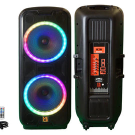 MR DJ DJ215BTA AFTER PARTY Dual 15" 5000W Max Power Speaker with Built-In Bluetooth & Battery, 1" LCD/MP3/USB/SD Slot