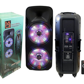 MR DJ DJ215BTA AFTER PARTY Dual 15" 5000W Max Power Speaker with Built-In Bluetooth & Battery, 1" LCD/MP3/USB/SD Slot