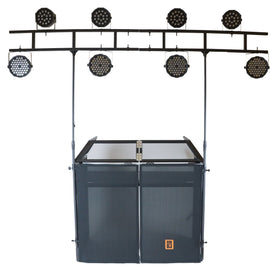 MR DJ DJ Booth Table with 8FT Lighting Truss System Foldable Black Scrim