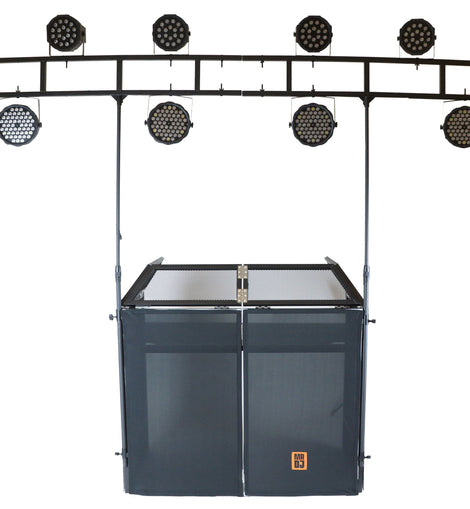 MR DJ DJ Booth Table with 8FT Lighting Truss System Foldable Black Scrim