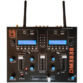 MR DJ DM3838 2 Channel Portable PA DJ Mixer Double Wireless Connection BT USB SD Slot