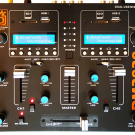 MR DJ DM3838 2 Channel Portable PA DJ Mixer Double Wireless Connection BT USB SD Slot
