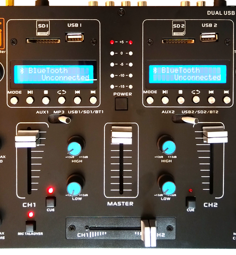 MR DJ DM3838 2 Channel Portable PA DJ Mixer Double Wireless Connection BT USB SD Slot