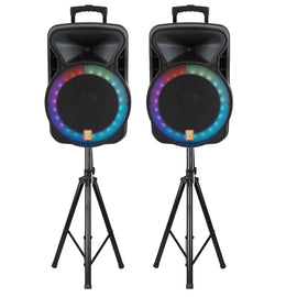 MR DJ PARTY PACK Pair 15" 4500W Powered PA DJ Speakers Active Speaker Stands MIC