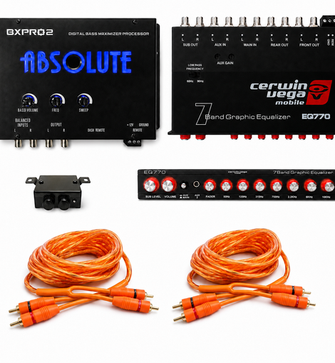 Cerwin Vega EQ770 7-Band Equalizer + BXPRO2 Bass Processor + 2 12' Copper RCA