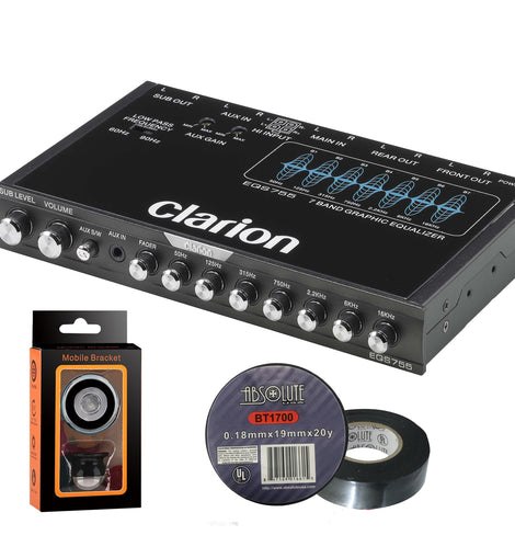 Clarion EQS755 7-Band Car Audio Graphic Equalizer + Free Absolute Electrical Tape+ Phone Holder