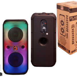 MR DJ FLAME2200 6.5" X 2 Rechargeable Portable Bluetooth Karaoke Speaker with Party Flame Lights Microphone TWS USB FM Radio