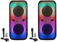 2 MR DJ 6.5" X 2 Rechargeable Bluetooth Karaoke Speaker Lights Mic TWS USB
