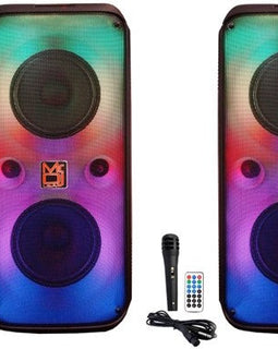 2 MR DJ FLAME2200 6.5" X 2 Rechargeable Portable Bluetooth Karaoke Speaker with Party Flame Lights Microphone TWS USB FM Radio