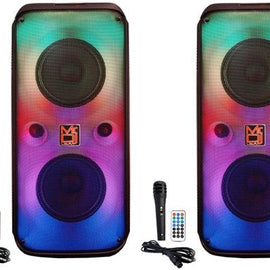 2 MR DJ 6.5" X 2 Rechargeable Bluetooth Karaoke Speaker Lights Mic TWS USB