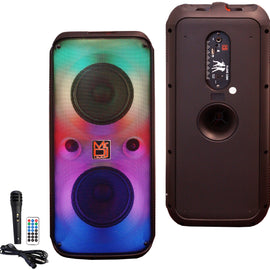 2 MR DJ FLAME2200 6.5" X 2 Rechargeable Portable Bluetooth Karaoke Speaker with Party Flame Lights Microphone TWS USB FM Radio