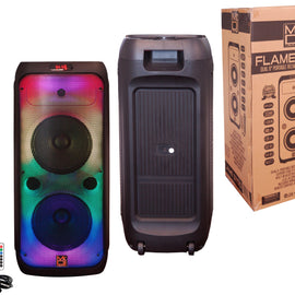 MR DJ FLAME3200 8" X 2 Rechargeable Portable Bluetooth Karaoke Speaker with Party Flame Lights Microphone TWS USB FM Radio