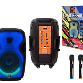 MR DJ FLAME3500LED Pro Portable 15” 2-Way Full-Range Powered/Active DJ PA Multipurpose Live Sound Bluetooth Loudspeaker with Stand