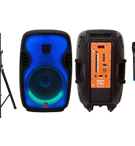 MR DJ FLAME3500LED PRO Portable 15” 2-Way Full-Range Powered/Active DJ PA + Stand