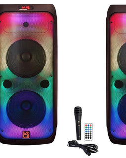2 MR DJ FLAME4200 10" X 2 Rechargeable Portable Bluetooth Karaoke Speaker with Party Flame Lights Microphone TWS USB FM Radio
