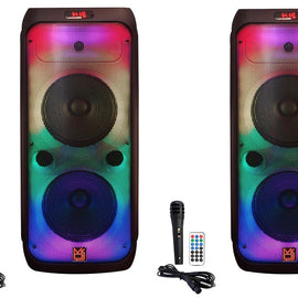 2 MR DJ FLAME3200 8" X 2 Rechargeable Bluetooth Karaoke Speaker Flame Lights Mic