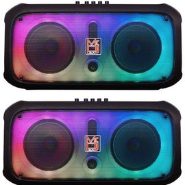 2 MR DJ FIRE-FLAME 6.5" X 2 Rechargeable Portable Bluetooth Karaoke Speaker with Party Flame Lights Microphone TWS USB FM Radio