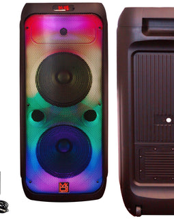 2 MR DJ FLAME4200 10" X 2 Rechargeable Portable Bluetooth Karaoke Speaker with Party Flame Lights Microphone TWS USB FM Radio