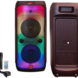 2 MR DJ FLAME4200 10" X 2 Rechargeable Portable Bluetooth Karaoke Speaker with Party Flame Lights Microphone TWS USB FM Radio