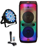 MR DJ FLAME4200 10" X 2 Rechargeable Portable Bluetooth Karaoke Speaker with Party Flame Lights Microphone TWS USB FM Radio + 54-LED Slim Par Wash DJ Light
