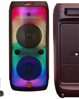 MR DJ FLAME4200 10" X 2 Rechargeable Portable Bluetooth Karaoke Speaker with Party Flame Lights Microphone TWS USB FM Radio + LED Crystal Magic Ball