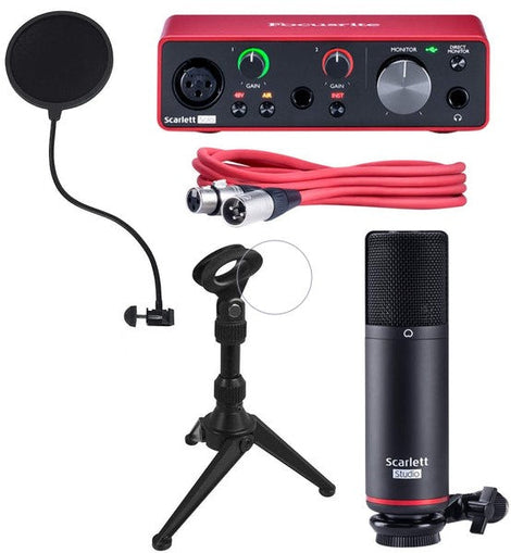 Focusrite Scarlett Solo Studio USB Audio Interface System + Desktop Tripod Mic Stand Package