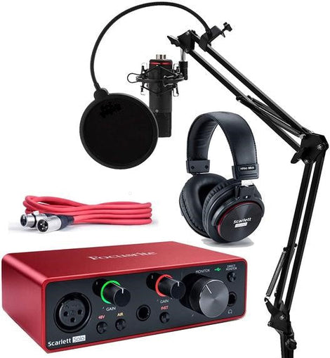 Focusrite Scarlett Solo Studio USB Audio Interface + Microphone + Headphones + XLR Cable + Stand + Shock Mount + Pop Filter