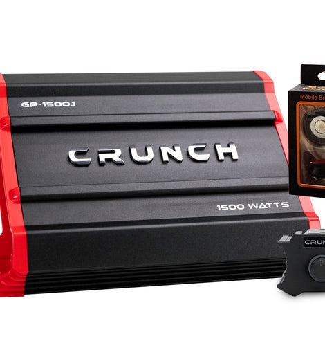 Crunch Ground Pounder GP-1500.1 1500W Max Monoblock Subwoofer Class AB 1500 Watts Car Amplifier with Absolute Magnet Phone Holder Bundle