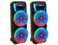 2 MR DJ HOLLYWOOD+ Dual 15" Rechargeable Portable Bluetooth Karaoke Speaker Party Flame Lights with 2 Wireless Microphone TWS USB FM Radio