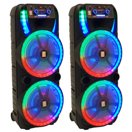 2 MR DJ HOLLYWOOD+ Dual 15" Rechargeable Portable Bluetooth Karaoke Speaker Party Flame Lights with 2 Wireless Microphone TWS USB FM Radio