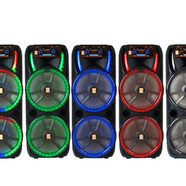 MR DJ HOLLYWOOD+ Dual 15" Rechargeable Portable Bluetooth Karaoke Speaker Party Flame Lights with 2 Wireless Microphone TWS USB FM Radio
