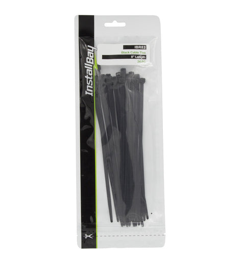 Install Bay IBR83 Black Cable Ties 8in 40lb - 24 Piece Retail Pack