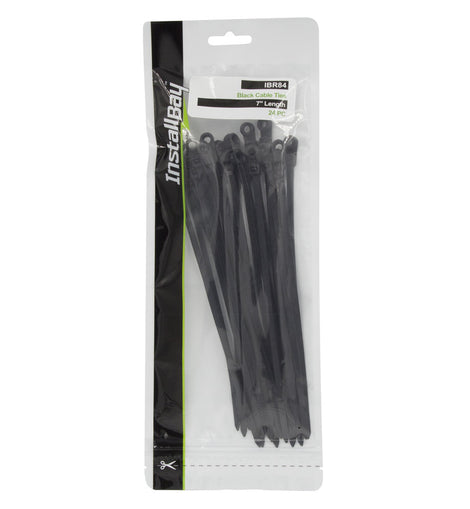 Install Bay IBR84 Black Cable Ties 7in 40lb Mounting Head - 24 Piece Retail Pk