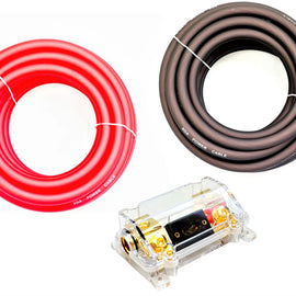 Patron PKIT025RB 0 Gauge 50 Feet Wire Red / Black Amplifier Amp Power/Ground Cable 1/0 Set - Free Fuse