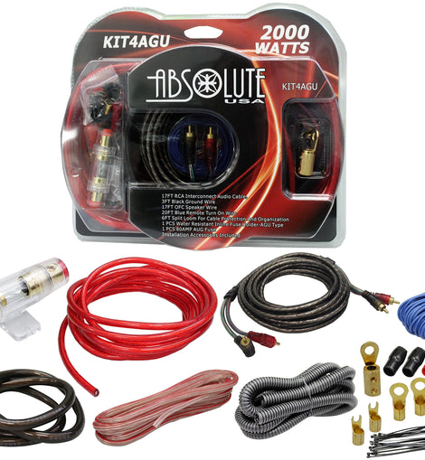 Absolute KIT4AGU PRO Marine Car RV Complete Amplifier Installation Amp Kit