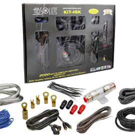 Absolute KIT4BK AMP KIT<br/>Complete PRO Marine Auto Car RV 4 Gauge 2000 Watts Amplifier Complete Installation Amp Kit Power Wiring with Black Accent Color Scheme