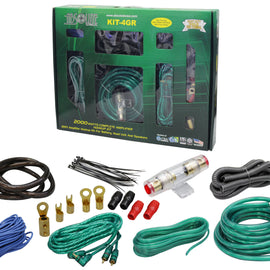 Absolute KIT4GR Complete PRO Marine Auto Car RV 4 Gauge 2000 Watts Amplifier Complete Installation Amp Kit Power Wiring with Green Accent Color Scheme