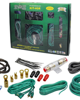 Absolute KIT4GR AMP KIT Complete PRO Marine Auto Car RV 4 Gauge 2000 Watts Amplifier Complete Installation Amp Kit Power Wiring with Green Accent Color Scheme