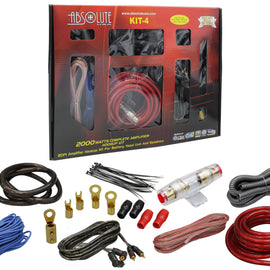 Absolute 2000W KIT-4 Gauge Amp Kit Amplifier Install Wiring Complete 4 Ga Car Wires Red